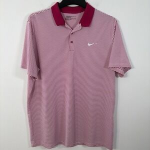 Nike Golf Dri Fit Mens Short Sleeve Standard Fit XL Pink White Striped Golf Polo